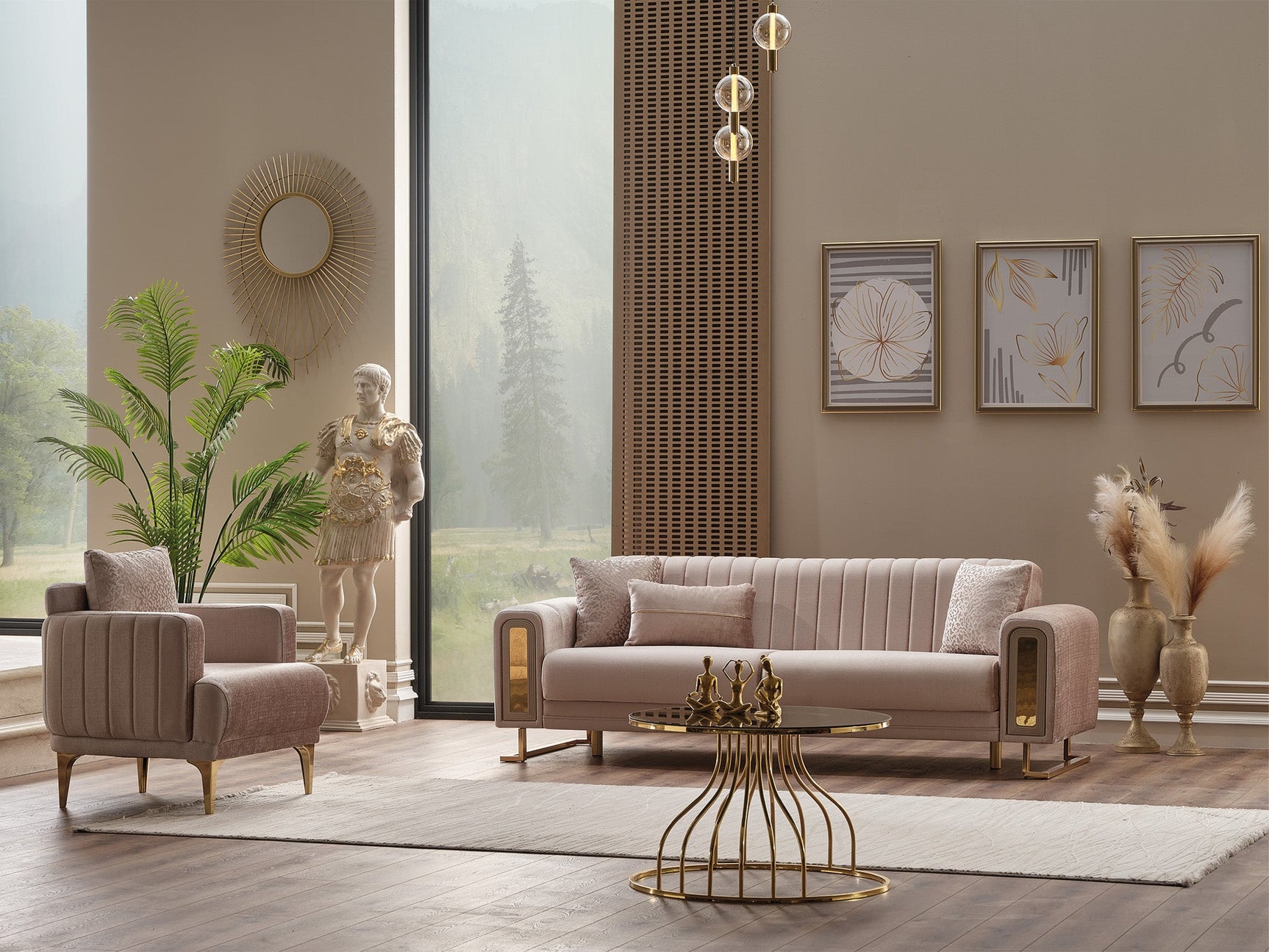 Lotus Cream 3-pieces (Sofa & Loveseat & Chair) Living Room Set