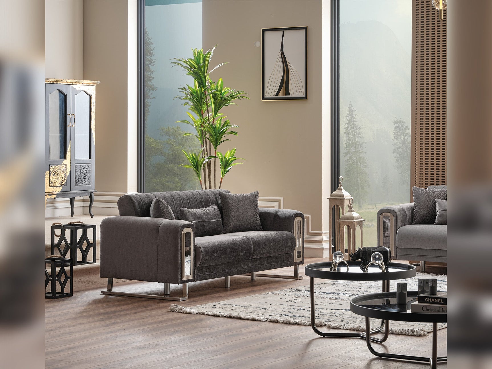 Lotus Grey 3-pieces (Sofa & Loveseat & Chair) Living Room Set