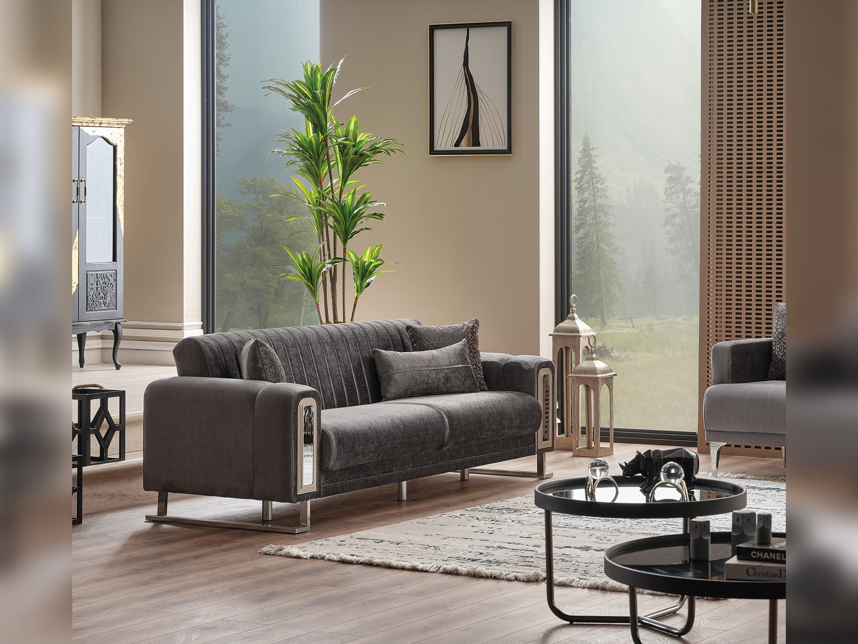 Lotus Grey 3-pieces (Sofa & Loveseat & Chair) Living Room Set