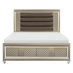Loudon Champagne California King Platform Bed With Led Lighting And Storage Footboard - Ornate Home