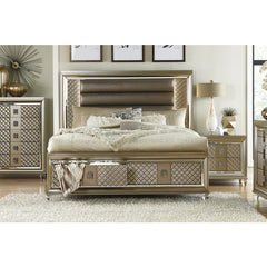 Loudon Champagne California King Platform Bed With Led Lighting And Storage Footboard - Ornate Home