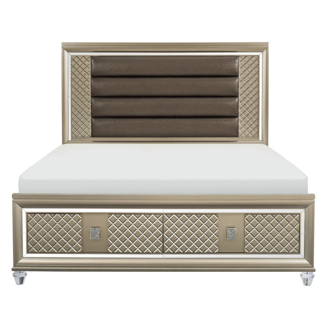 Loudon Champagne Queen Platform Bed With Led Lighting And Storage Footboard - Ornate Home