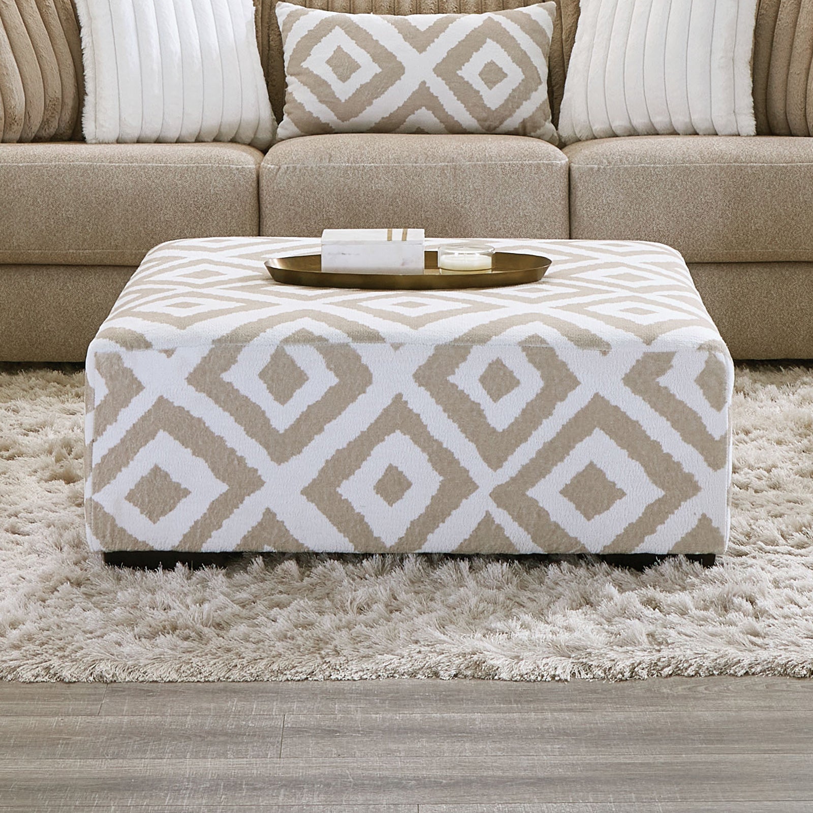 Loughlin Light Brown/Ivory Ottoman - Ornate Home