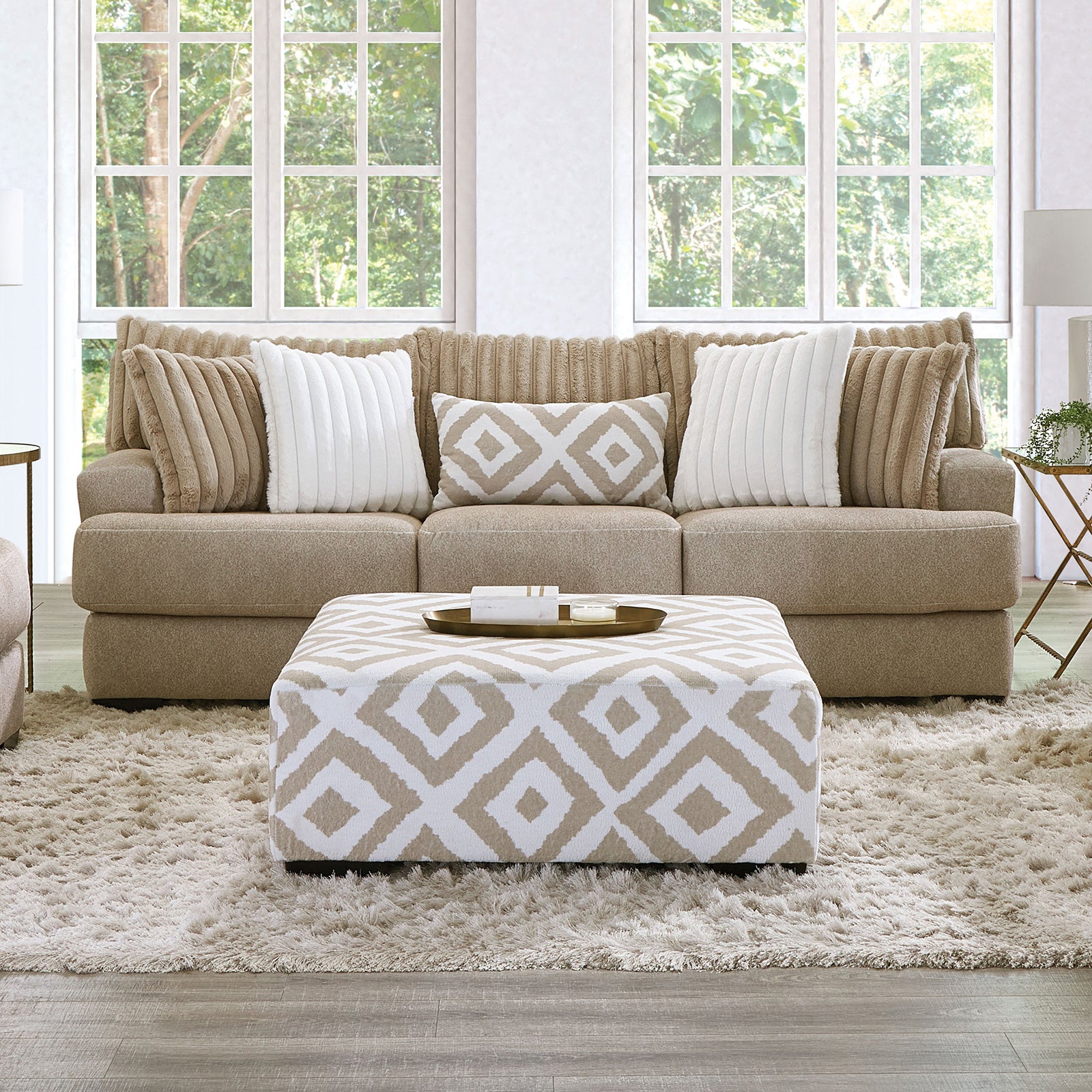 Loughlin Light Brown/Ivory Ottoman - Ornate Home