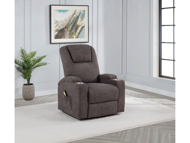 Louie Brown Chenille Upholstered Power Lift Massage Chair - Ornate Home