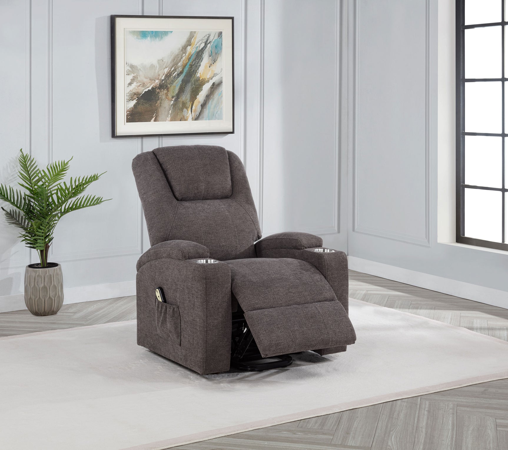 Louie Brown Chenille Upholstered Power Lift Massage Chair - Ornate Home
