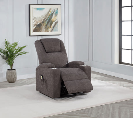 Louie Brown Chenille Upholstered Power Lift Massage Chair - Ornate Home
