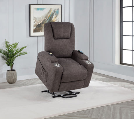 Louie Brown Chenille Upholstered Power Lift Massage Chair - Ornate Home
