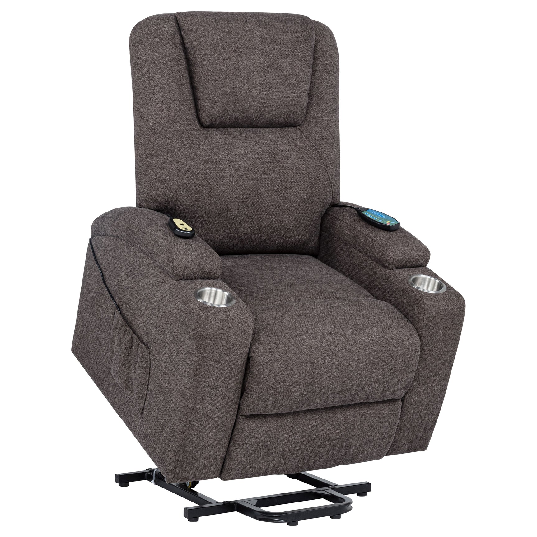 Louie Brown Chenille Upholstered Power Lift Massage Chair - Ornate Home