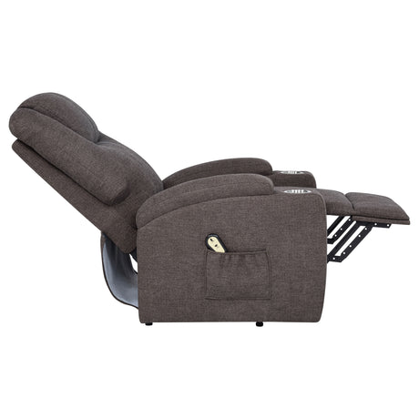 Louie Brown Chenille Upholstered Power Lift Massage Chair - Ornate Home