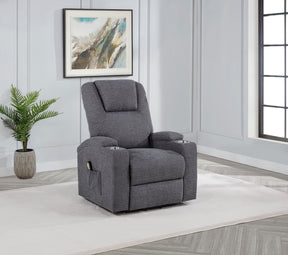 Louie Dark Grey Chenille Upholstered Power Lift Massage Chair - Ornate Home