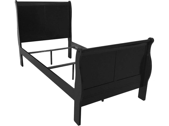 Louis Philip Black Twin Sleigh Bed w/ Gateway Mattress & Box Spring - Ornate Home