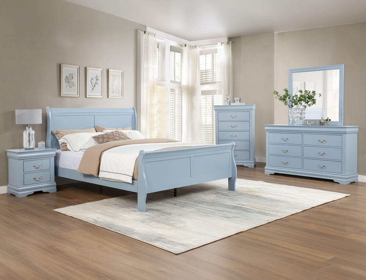 Louis Philip Blue Full Sleigh Bed - Ornate Home