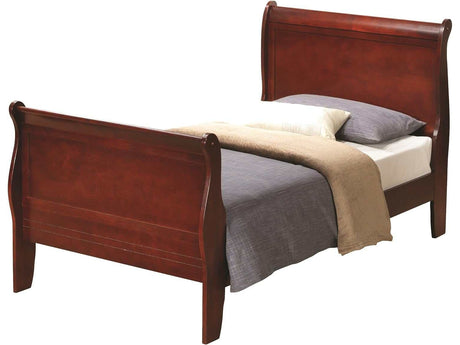 Louis Philip Cherry Twin Sleigh Bed w/ Gateway Mattress and Box Spring - Ornate Home