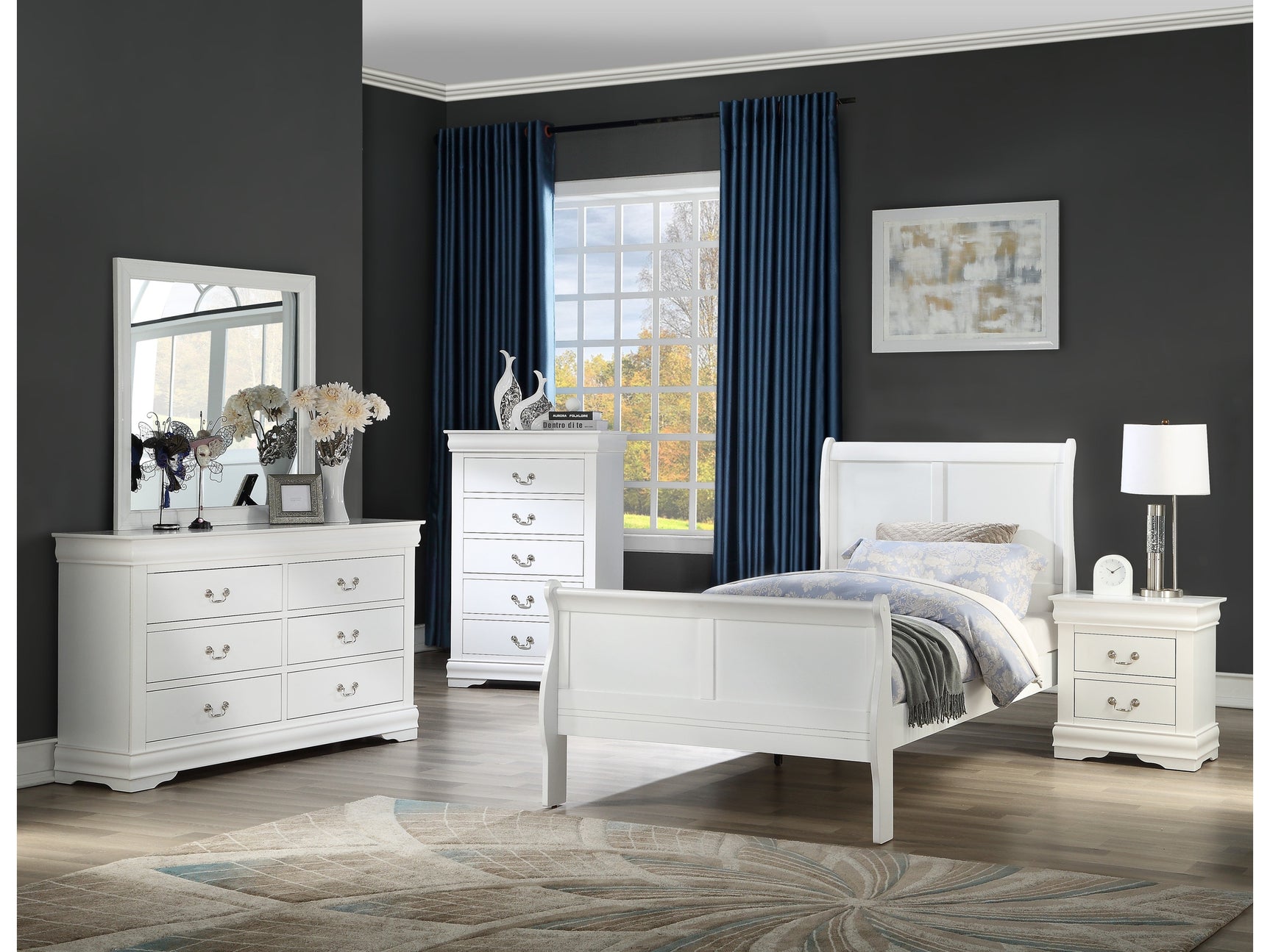 Louis Philip White Youth Sleigh Bedroom Set - Ornate Home