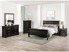 Louis Philippe Black 5 Pc. Queen Bedroom Set w/ Chest - Ornate Home