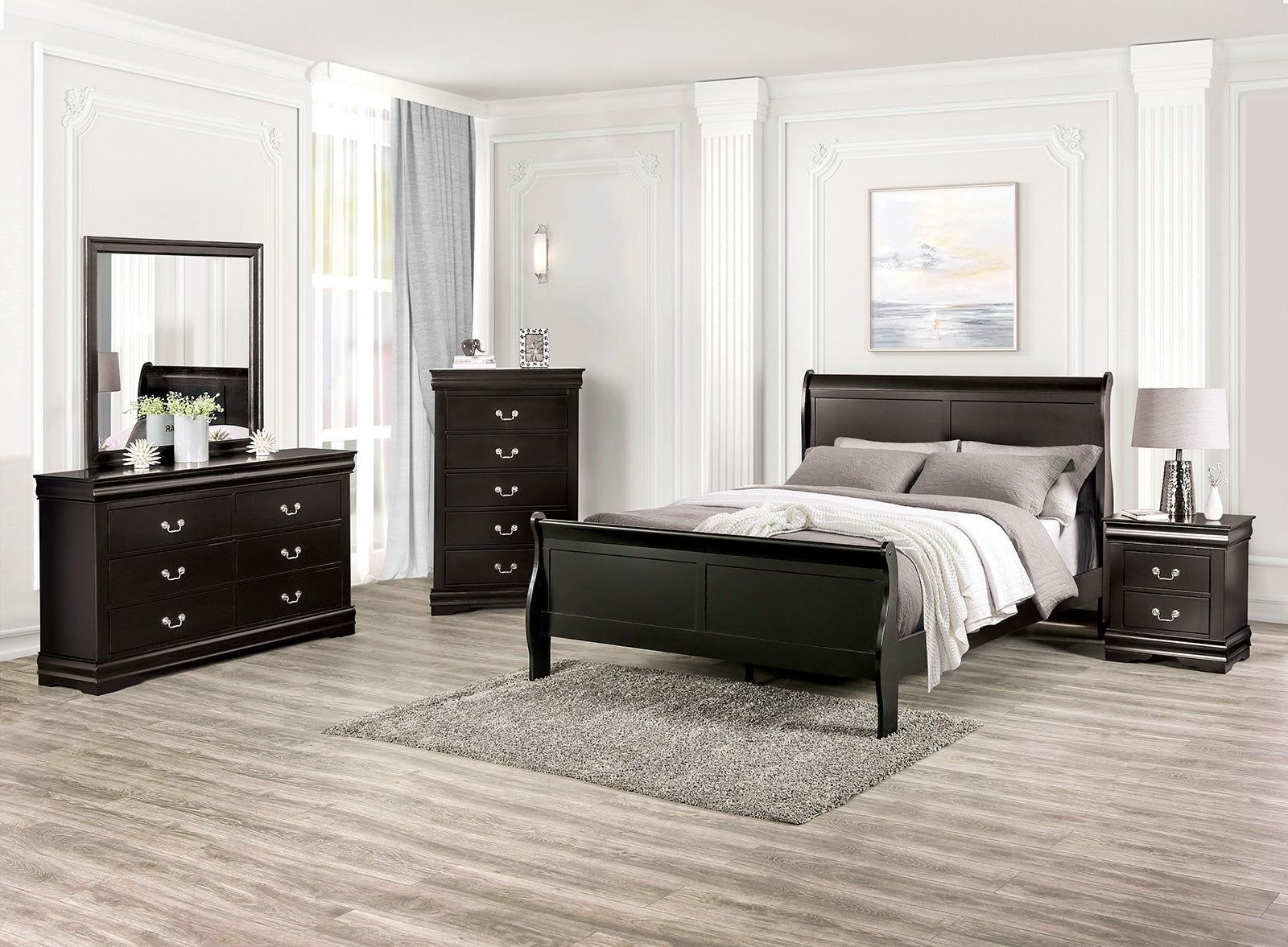 Louis Philippe Black Queen Bed - Ornate Home