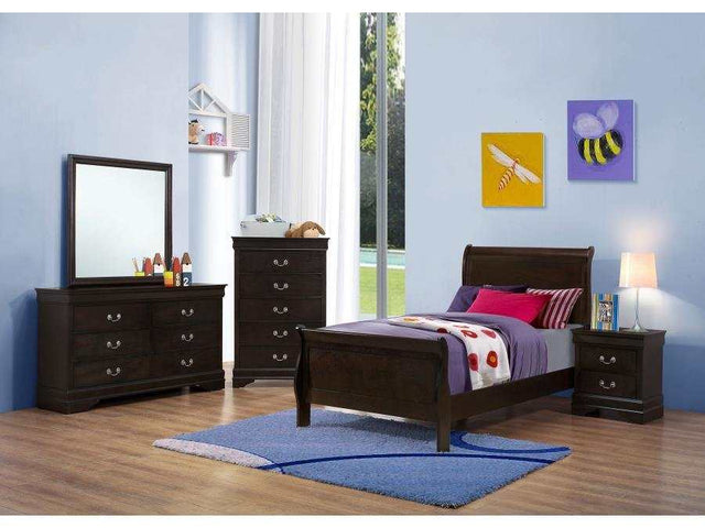 Louis Philippe Cappuccino Twin Panel Bedroom Set / 5pc - Ornate Home