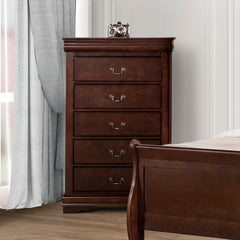 Louis Philippe Dark Cherry 5 Pc. Queen Bedroom Set w/ Chest - Ornate Home