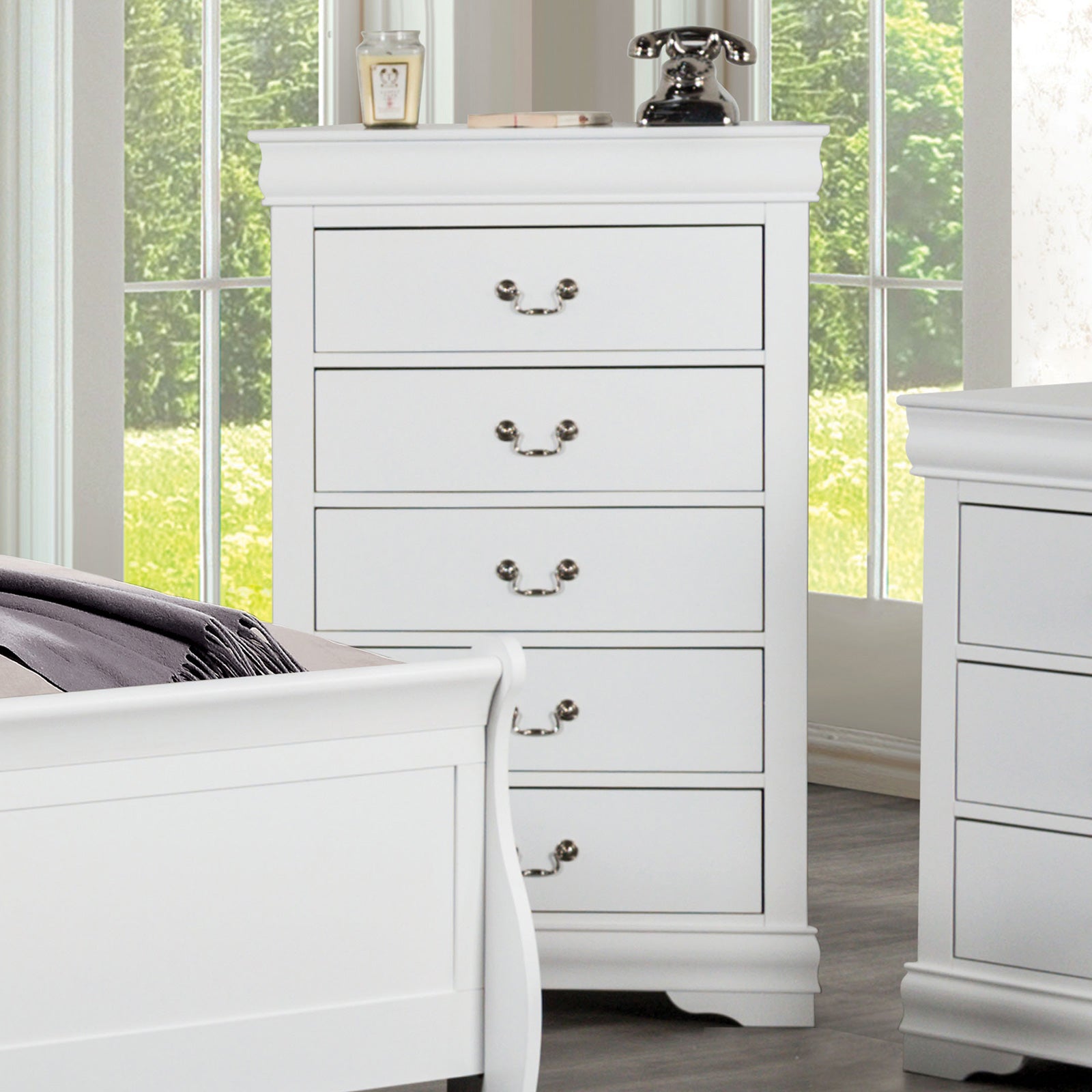 Louis Philippe White 5 Pc. Queen Bedroom Set w/ 2NS - Ornate Home
