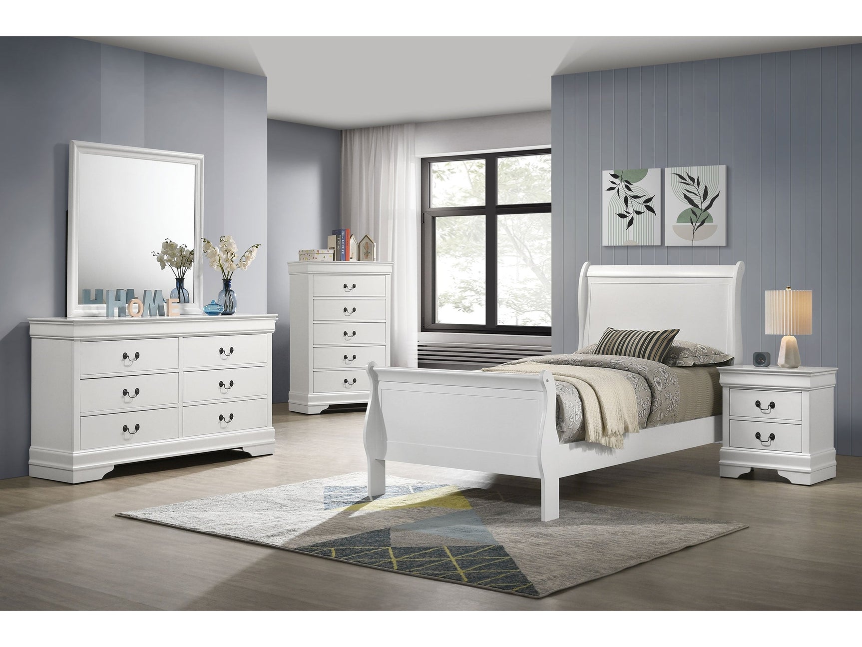 Louis Philippe White 5-pieceTwin Bedroom Set - Ornate Home