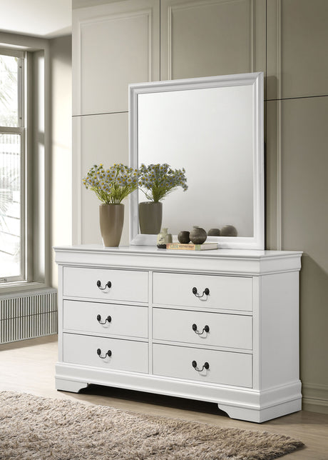 Louis Philippe White 6-drawer Dresser and Mirror - Ornate Home