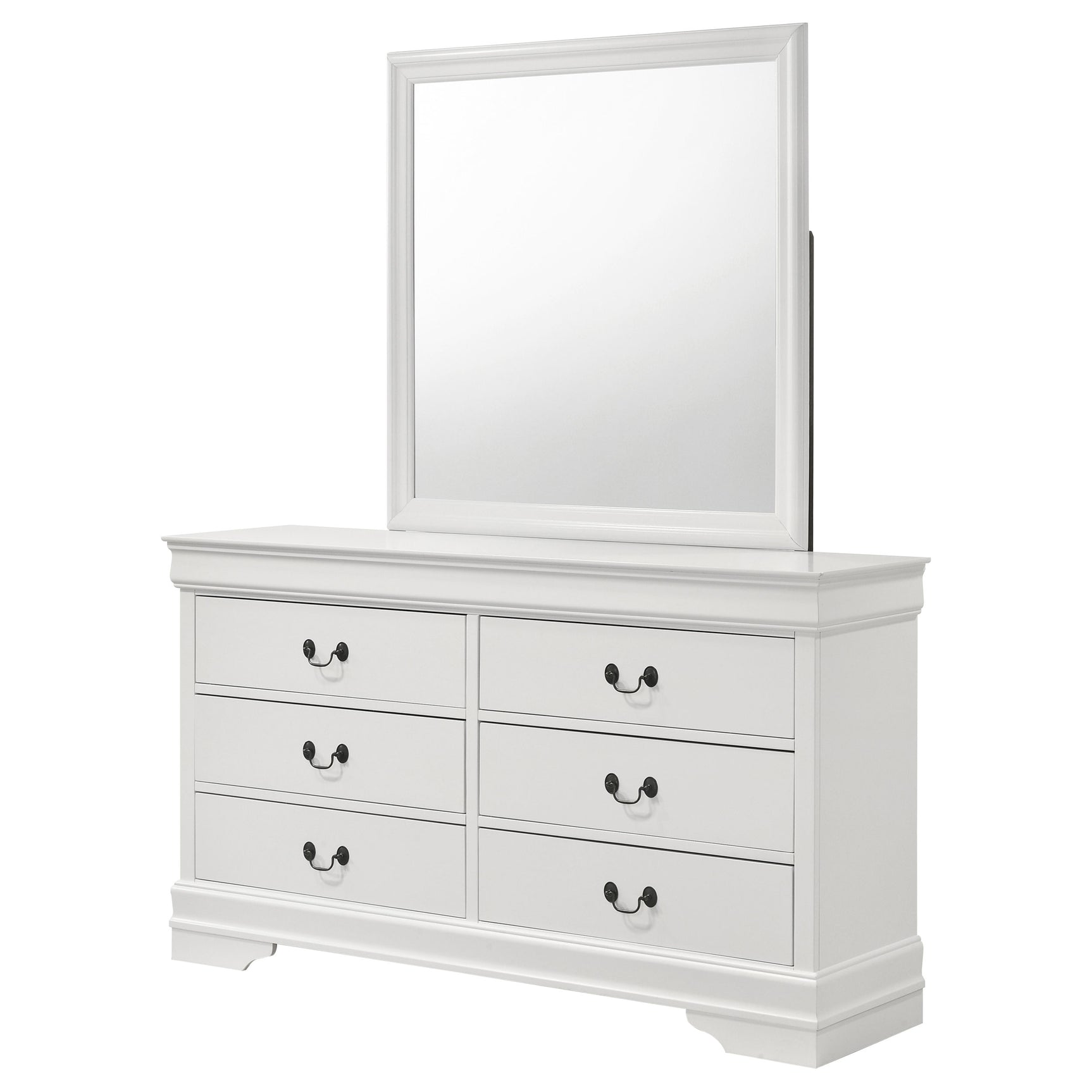 Louis Philippe White 6-drawer Dresser and Mirror - Ornate Home
