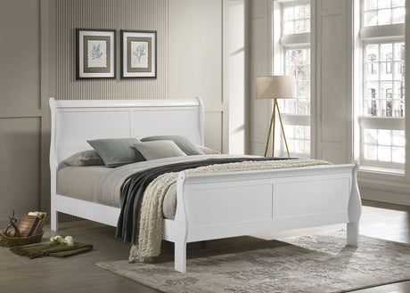 Louis  Philippe White Eastern King Sleigh Bed - Ornate Home