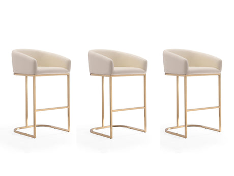 Louvre Barstool in Cream and Titanium Gold (set of 3) - Ornate Home