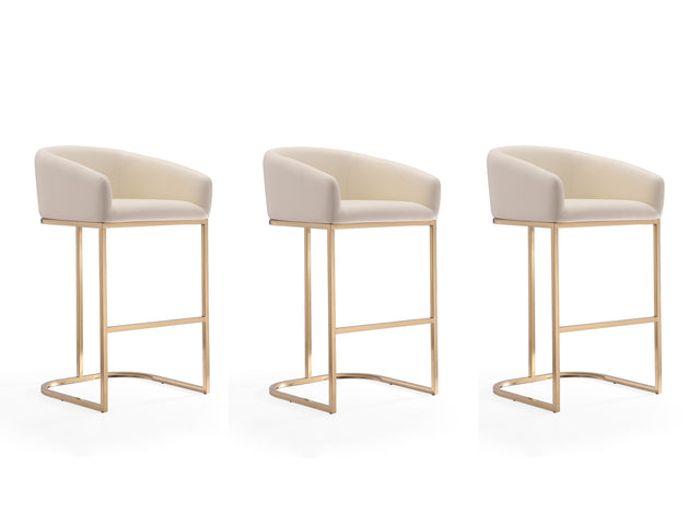 Louvre Barstool in Cream and Titanium Gold (set of 3) - Ornate Home