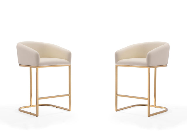Louvre Counter Stool in Cream and Titanium Gold (set of 2) - Ornate Home