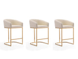 Louvre Counter Stool in Cream and Titanium Gold (set of 3) - Ornate Home