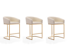 Louvre Counter Stool in Cream and Titanium Gold (set of 3) - Ornate Home