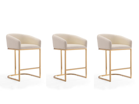 Louvre Counter Stool in Cream and Titanium Gold (set of 3) - Ornate Home