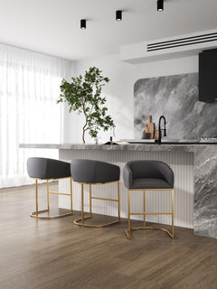 Louvre Counter Stool in Grey and Titanium Gold (set of 2) - Ornate Home