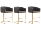 Louvre Counter Stool in Grey and Titanium Gold (set of 3) - Ornate Home