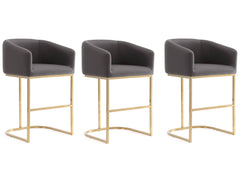 Louvre Counter Stool in Grey and Titanium Gold (set of 3) - Ornate Home