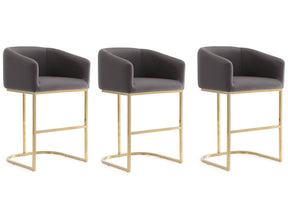Louvre Counter Stool in Grey and Titanium Gold (set of 3) - Ornate Home