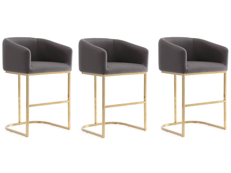 Louvre Counter Stool in Grey and Titanium Gold (set of 3) - Ornate Home