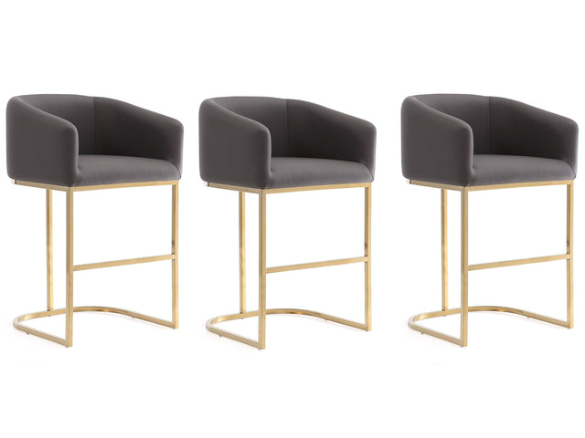 Louvre Counter Stool in Grey and Titanium Gold (set of 3) - Ornate Home