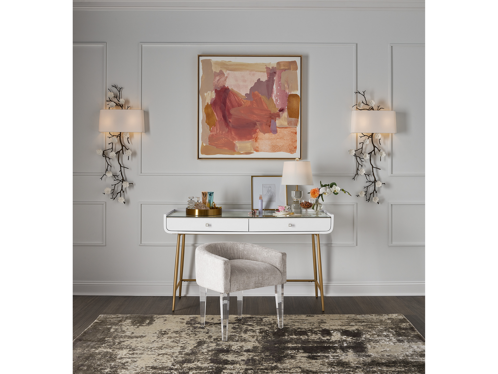 Love Joy Bliss Bubbly Champagne/Lucite Vanity Chair - Ornate Home