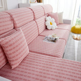 Love Stripe Jacquard Fleece Fabric Stretch Cushion Cover, Non-Slip Furniture Protector for Kids, Couch Cushion Covers - Ornate Home