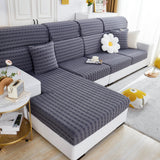 Love Stripe Jacquard Fleece Fabric Stretch Cushion Cover, Non-Slip Furniture Protector for Kids, Couch Cushion Covers - Ornate Home