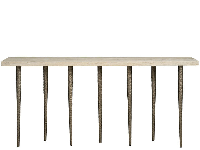 Lowry White Travertine/Nickel Console Table - Ornate Home