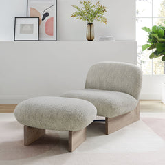 Loyal Pearl/Oak Boucle Fabric Accent Chair and Ottoman Set - Ornate Home