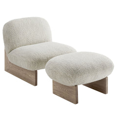 Loyal Pearl/Oak Boucle Fabric Accent Chair and Ottoman Set - Ornate Home