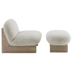 Loyal Pearl/Oak Boucle Fabric Accent Chair and Ottoman Set - Ornate Home