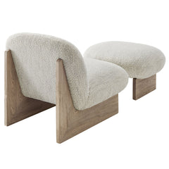 Loyal Pearl/Oak Boucle Fabric Accent Chair and Ottoman Set - Ornate Home
