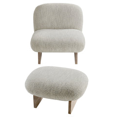 Loyal Pearl/Oak Boucle Fabric Accent Chair and Ottoman Set - Ornate Home