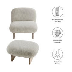 Loyal Pearl/Oak Boucle Fabric Accent Chair and Ottoman Set - Ornate Home